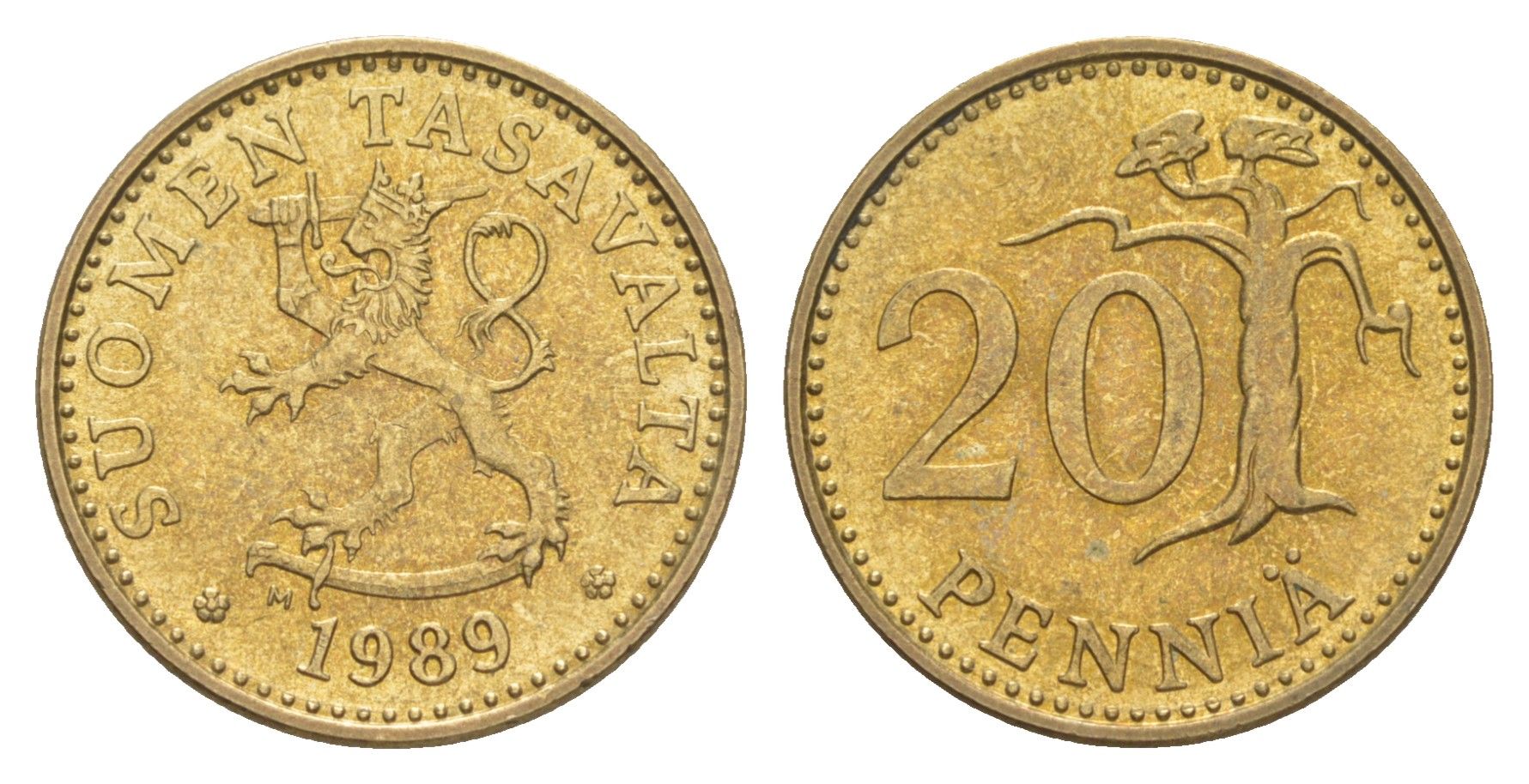 Финляндия 20 пенни 1989 KM 47 алюминиевая бронза UNC 4648-441