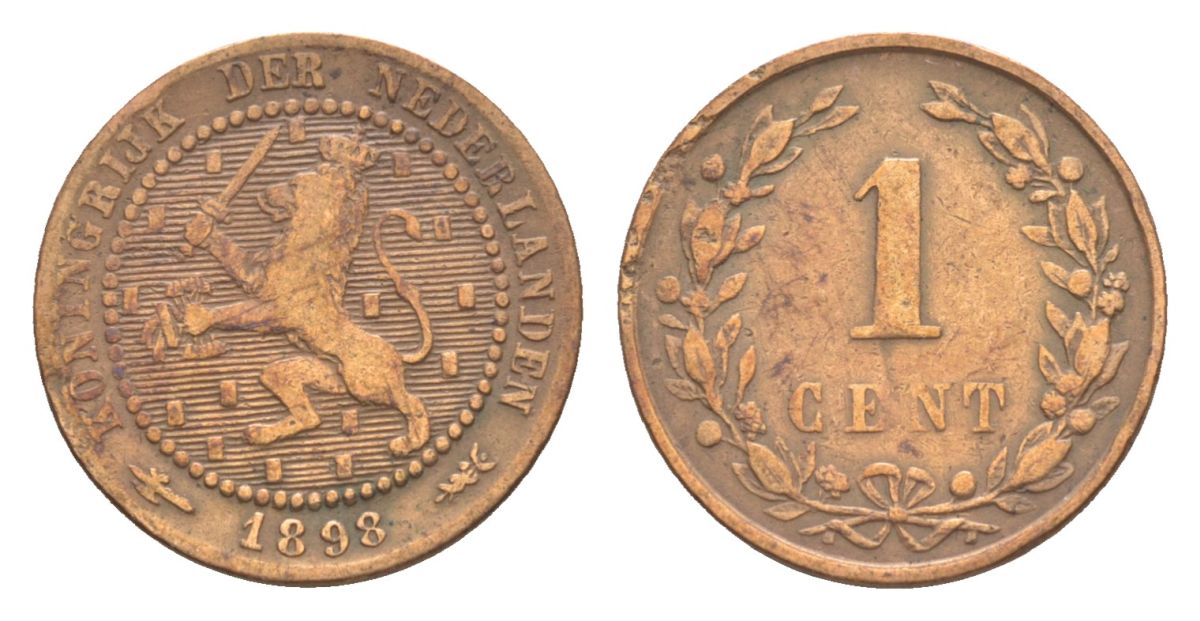 Нидерланды 1 цент 1898 Вильгельмина (1890-1948) KM 107 бронза 71-1529