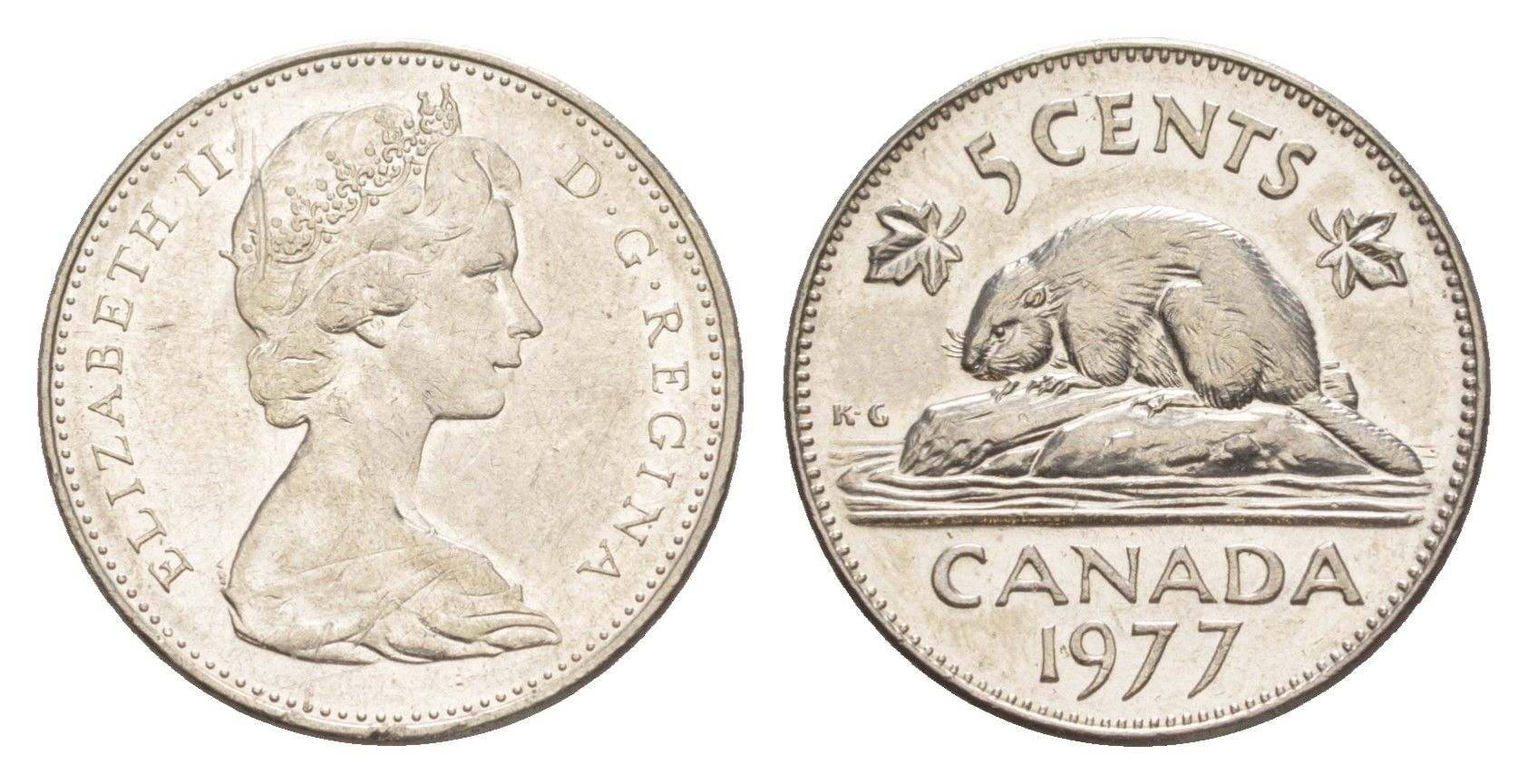 Канада 5 центов 1977 Елизавета II (1952-2022), бобр KM 60.1 никель 4636-612