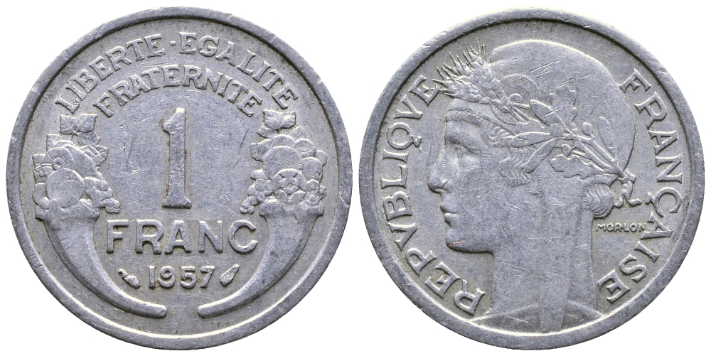 ФРАНЦИЯ 1 ФРАНК 1957 KM 885а.1 алюминий 91-131