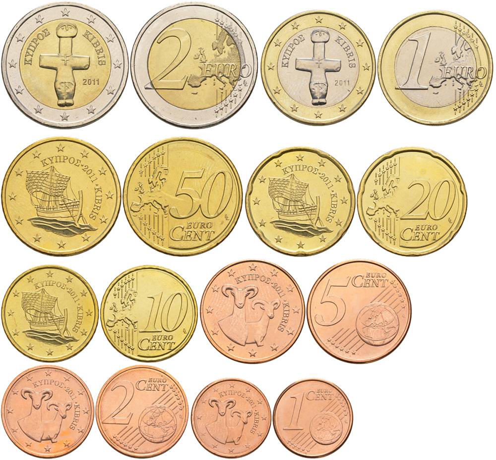 КИПР ЕВРОНАБОР ИЗ 8 МОНЕТ 2011 1, 2, 5, 10, 20, 50 ЕВРОЦЕНТОВ, 1 И 2 ЕВРО UNC 183-831