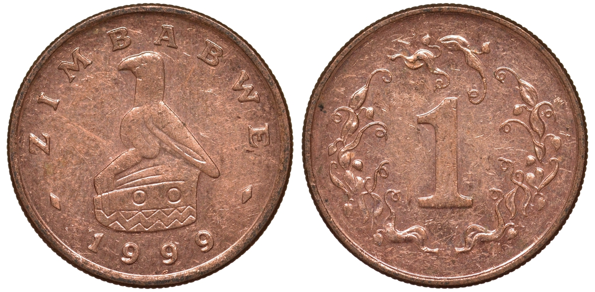Зимбабве 1 цент 1999 птица-идол KM 1a сталь плакированная бронзой 4164-551