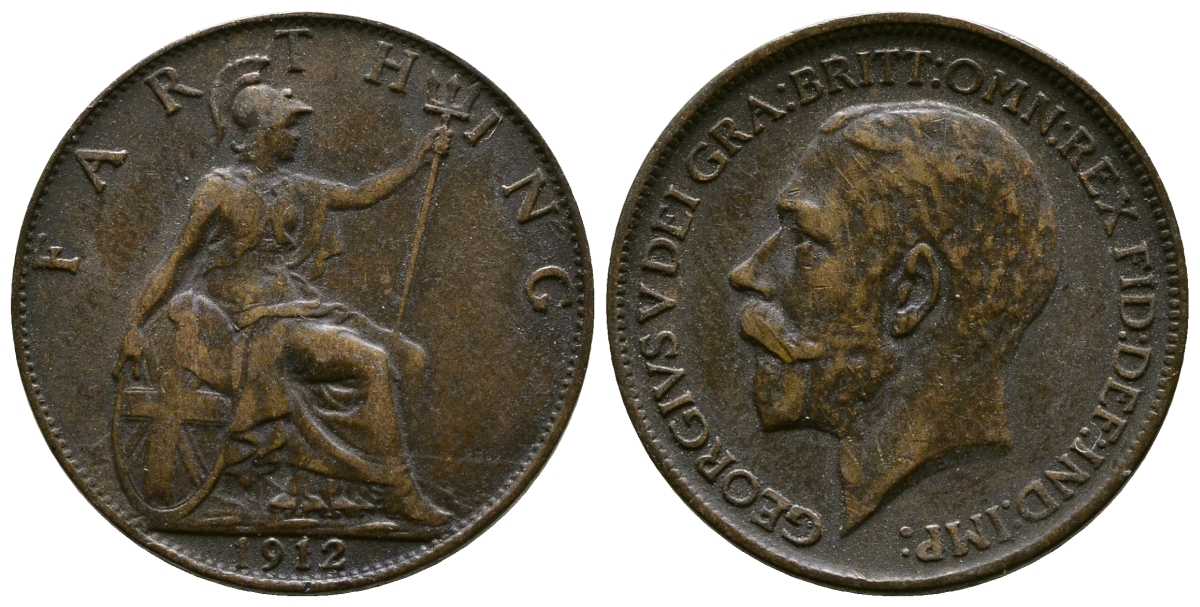 Великобритания 1 фартинг 1912 Георг V (1910-1936) KM 808.1, Spink 4059 бронза 4384-334