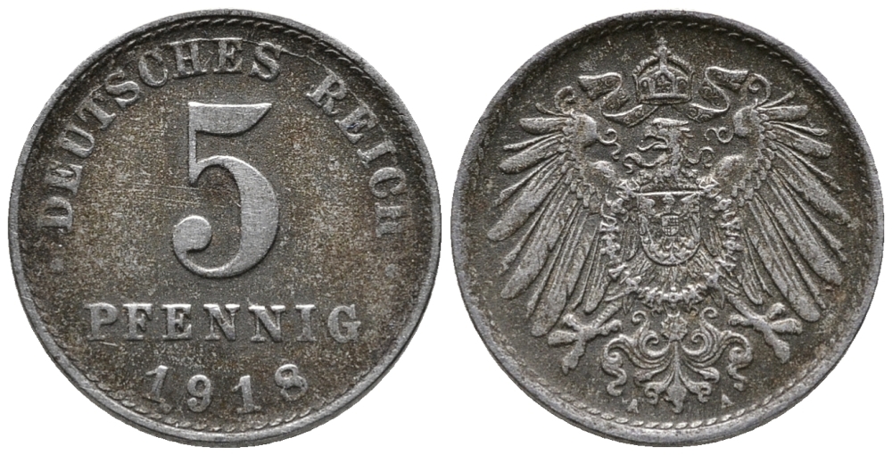 ГЕРМАНИЯ 5 ПФЕННИГОВ 1918 A KM 19, J. 297 железо 39-256