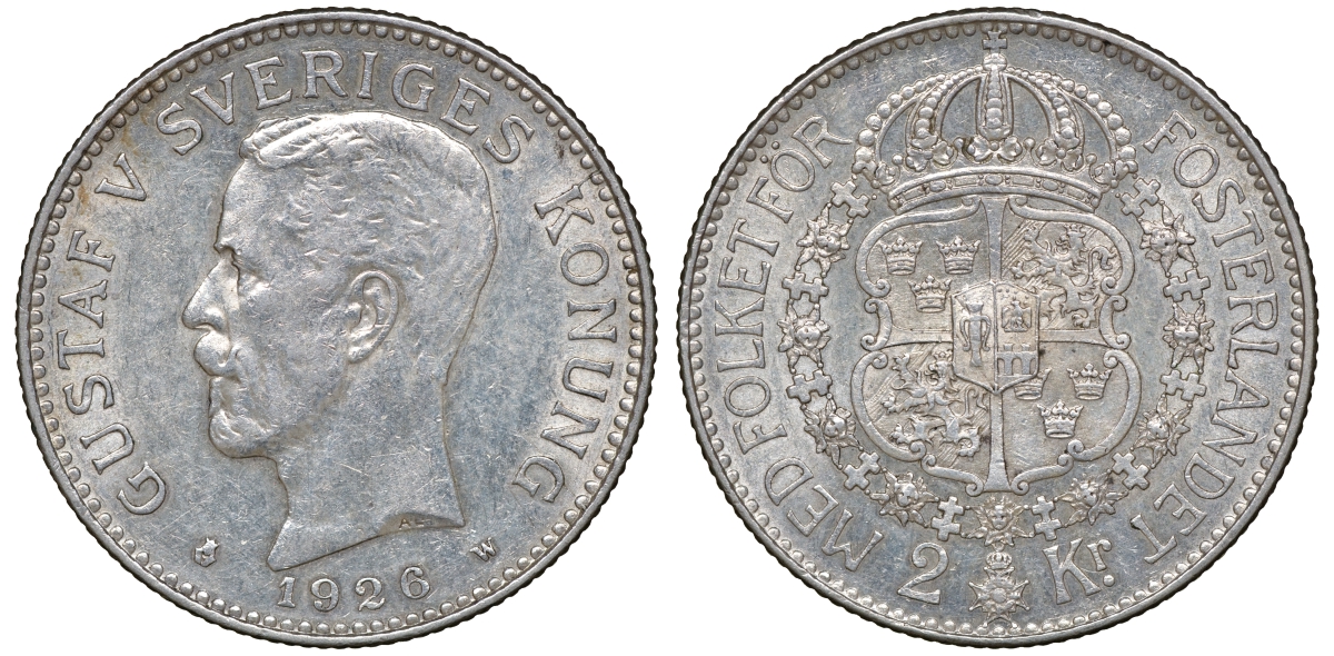 Швеция 2 кроны 1926 W, Густав V (1907-1950) KM 787 серебро 4178-1321