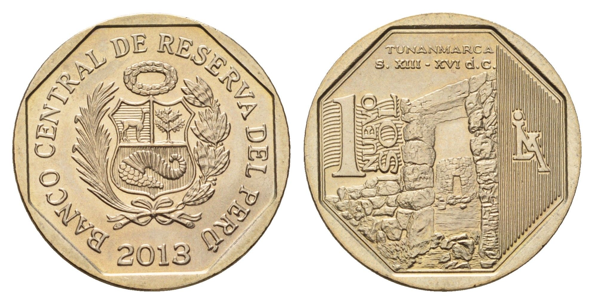 Перу 1 новый соль 2013 Богатство и гордость Перу - Тунанмарка KM 373 медь цинк никель UNC 3334-613