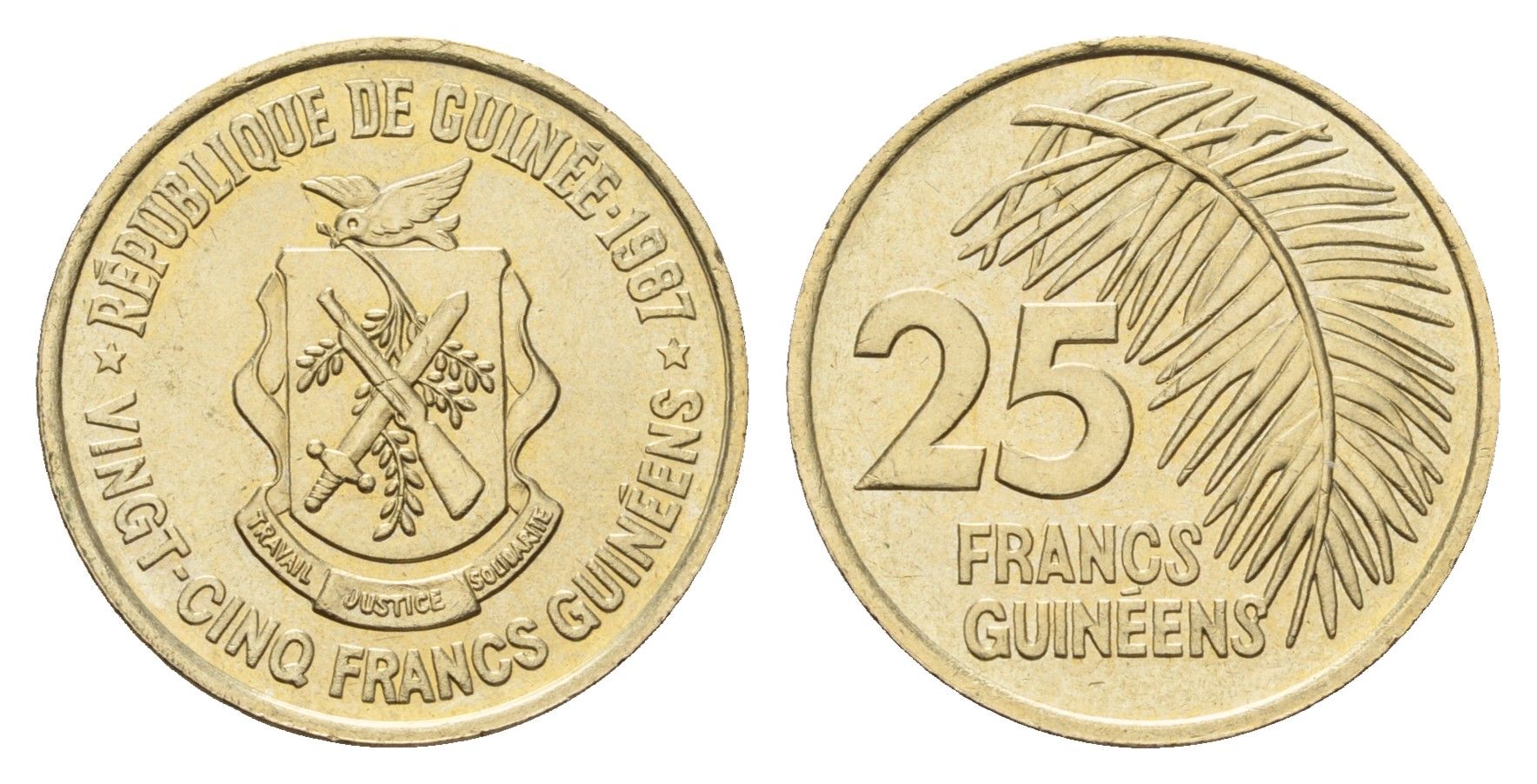 Гвинея 25 франков 1987 год-тип KM 60 медь цинк никель UNC 3459-1217