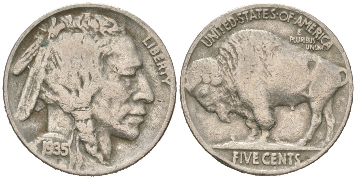 США 5 центов 1935 индеец, бизон KM 134 медно-никель 4614-1152