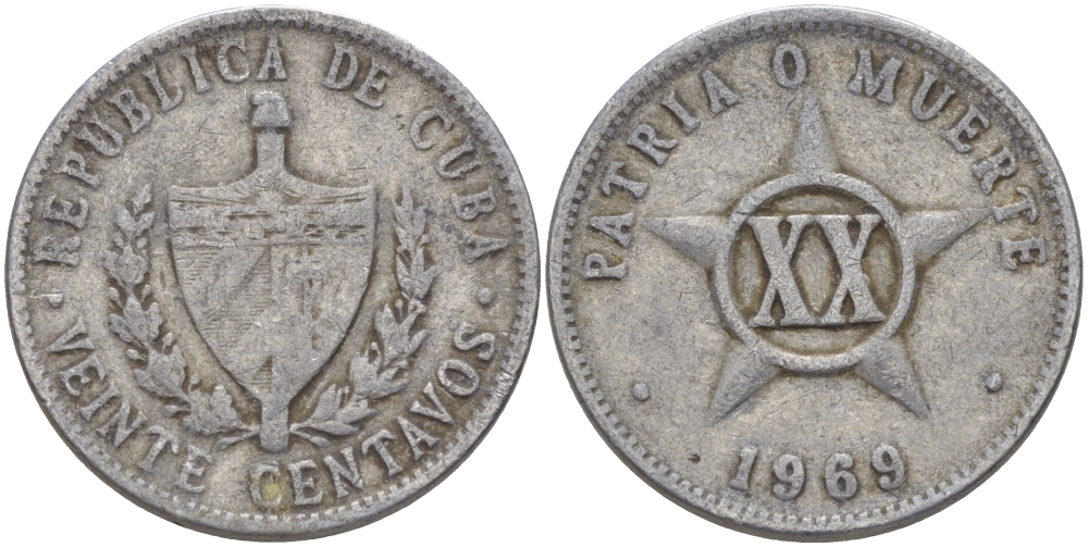КУБА 20 СЕНТАВО 1969 ЗВЕЗДА KM 35.1 алюминий 67-1124