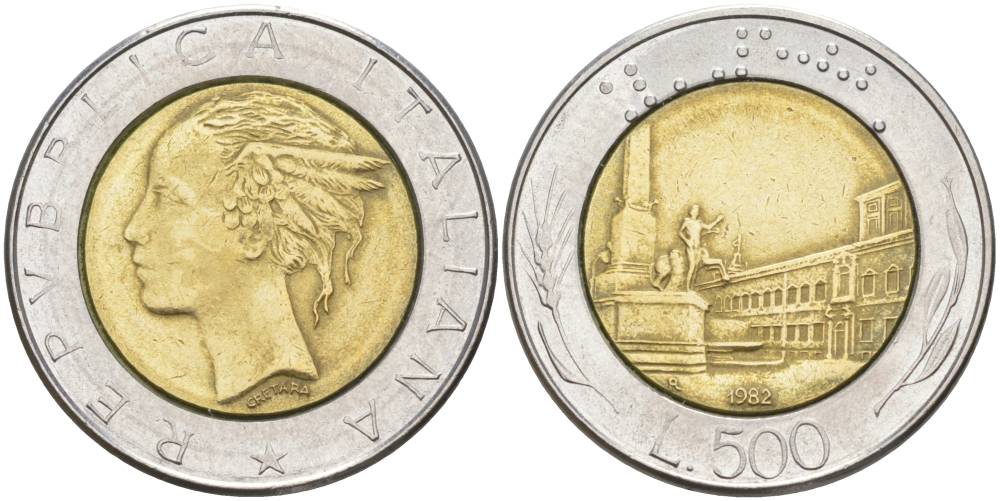 Италия 500 лир 1982 R, Квиринальский дворец в Риме KM 111 биметалл 4551-1135