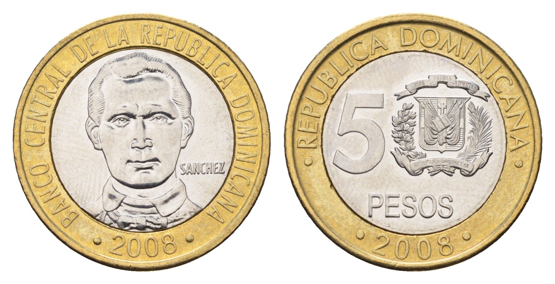 Доминиканская Республика (Доминикана) 5 песо 2008 KM 89 биметалл UNC 4693-112