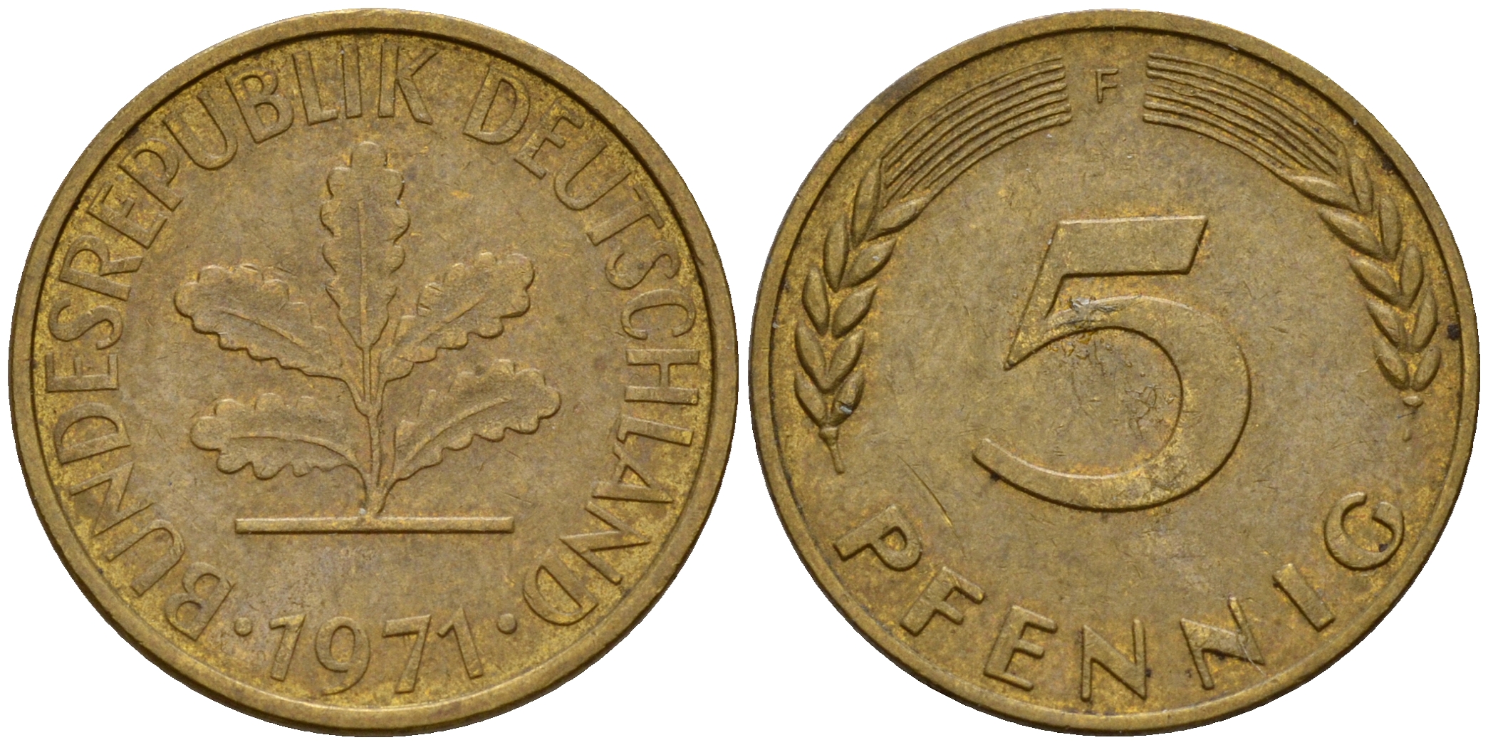 ФРГ 5 пфеннигов 1971 F J.382, KM 107 сталь плакированная латунью    4598-949