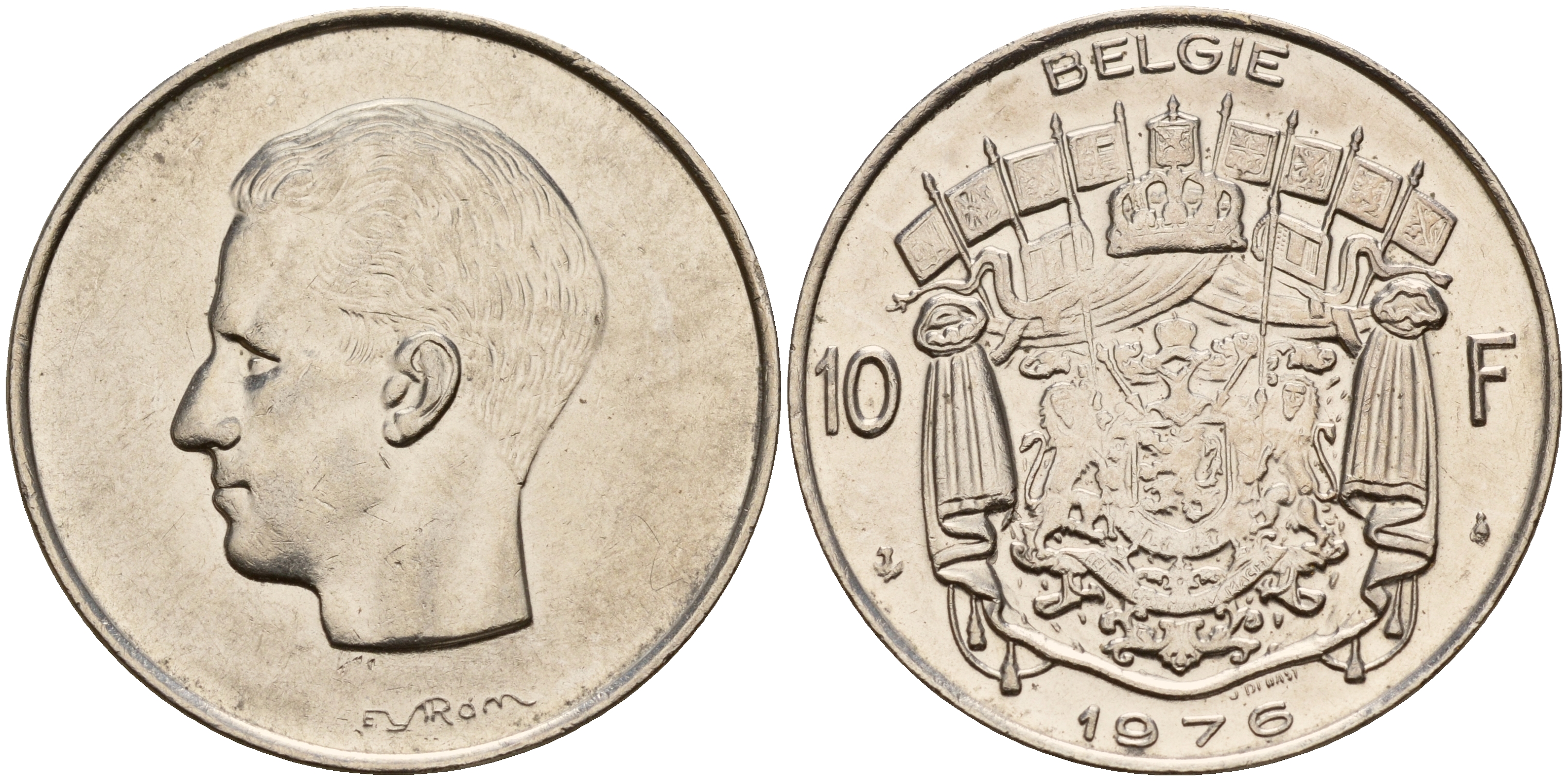 Бельгия 10 франков 1976 Belgie, Бодуэн I (1951-1993) KM 156.1 никель  4187-455