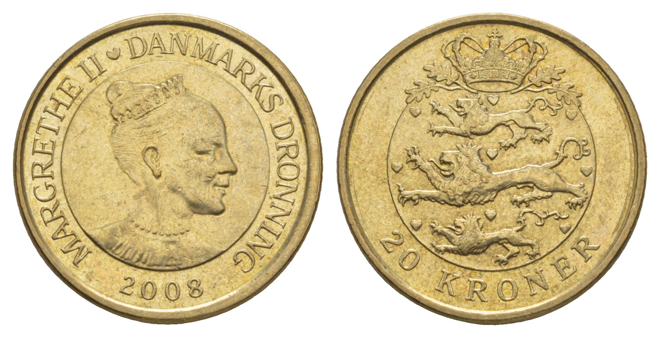 Дания 20 крон 2008 Маргрете II (1972-2024) KM 891 алюминиевая бронза UNC 4650-356