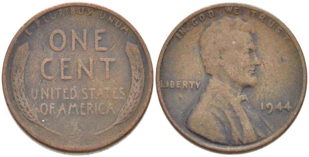 США 1 цент 1944 Линкольн KM А132 медь цинк 218-154