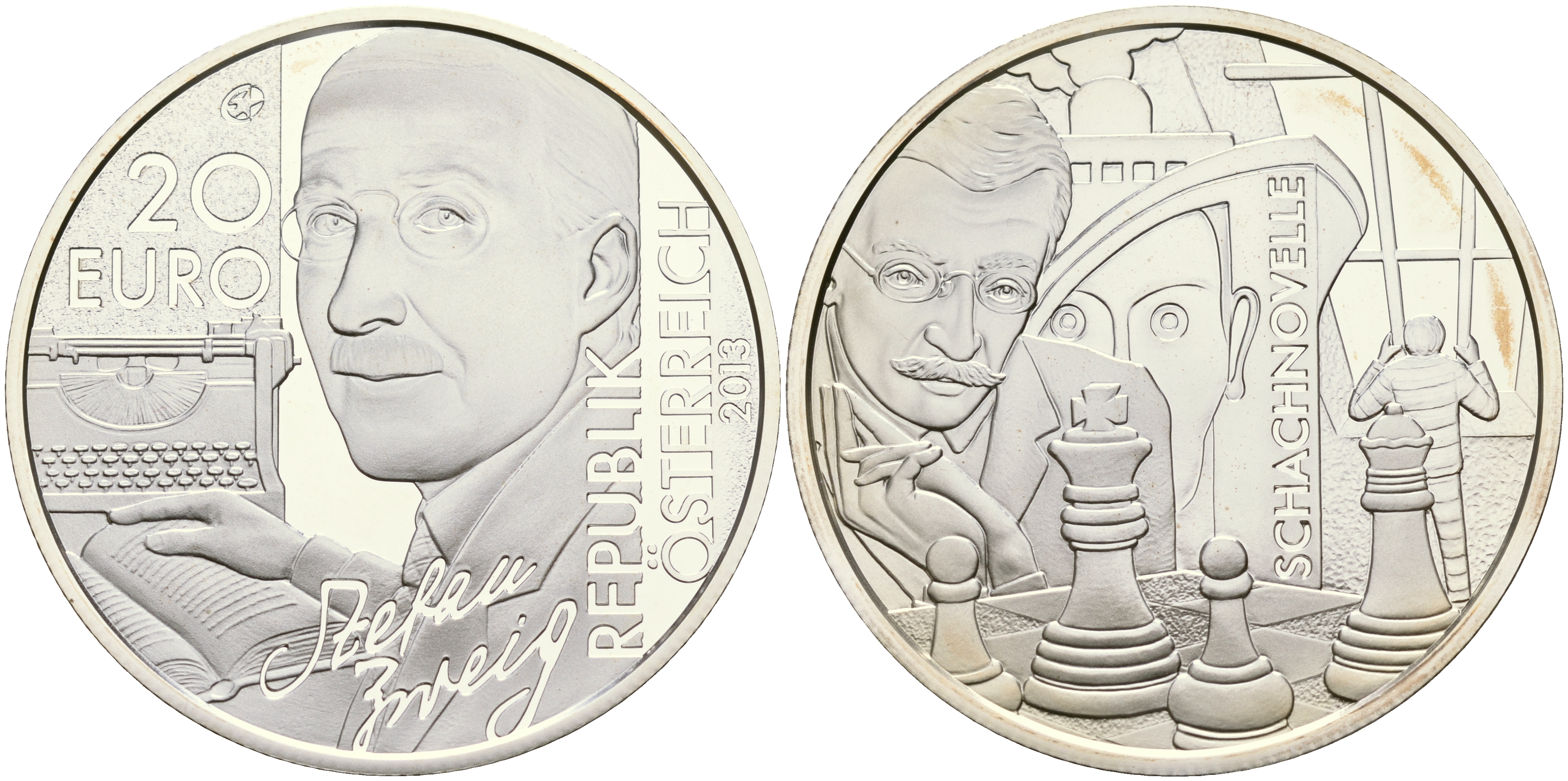 Австрия 20 евро 2013 Стефан Цвейг, шахматная новелла KM NEW серебро PROOF 01-165-11