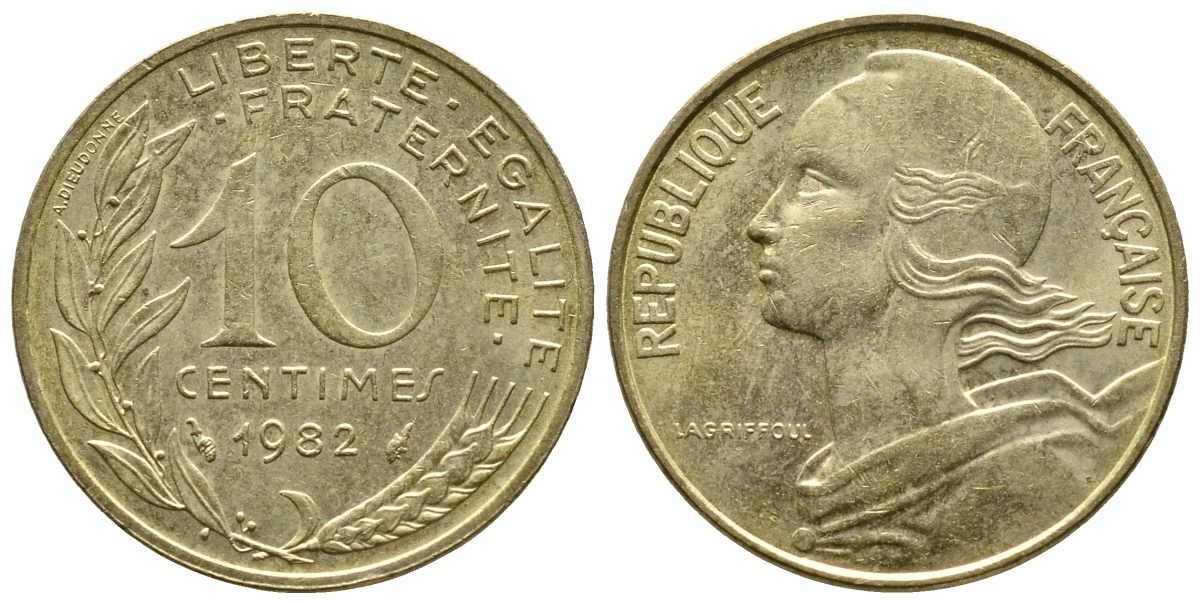 ФРАНЦИЯ 10 САНТИМОВ 1982 ТИП MARIANNE KM 929 медь алюминий никель 93-1337