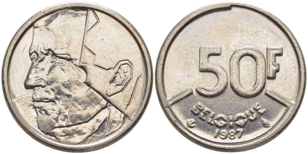 БЕЛЬГИЯ 50 ФРАНКОВ 1987 BELGIQUE, БОДУЭН I (1951-1993) KM 168 никель 119-855