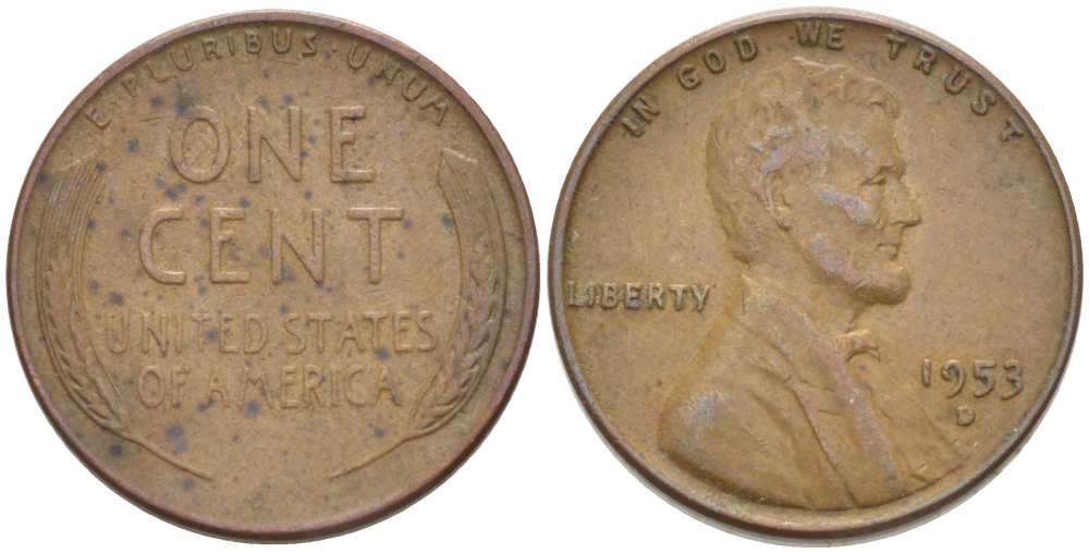 США 1 ЦЕНТ 1953 D, ЛИНКОЛЬН KM А132 медь цинк 218-252