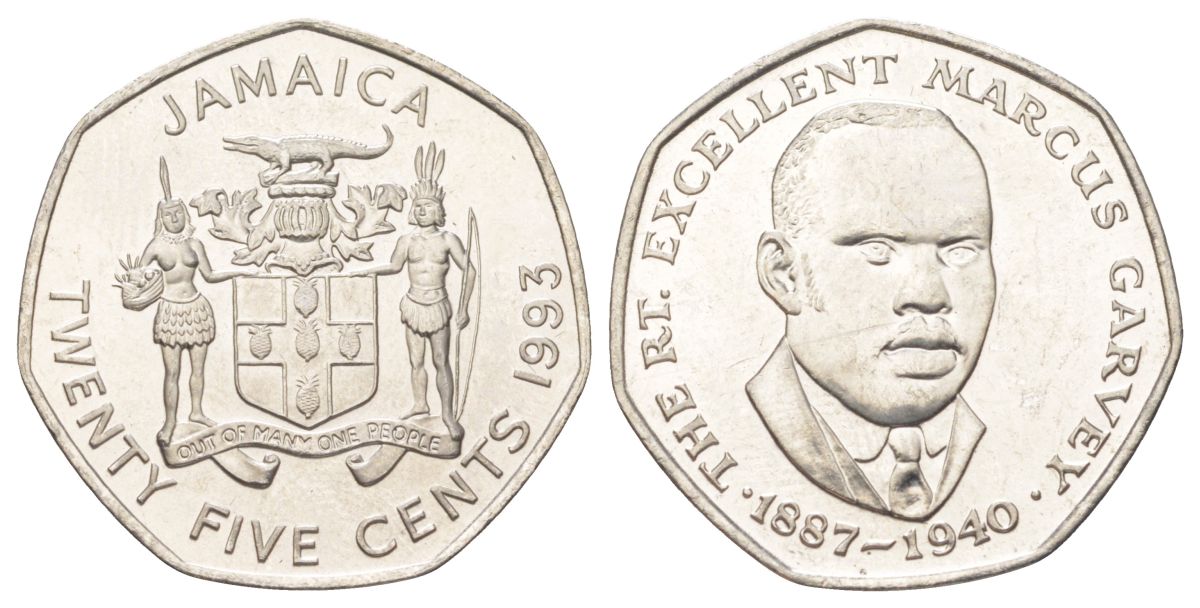 Ямайка 25 центов 1993 KM 47 сталь плакированная никелем UNC 4612-913