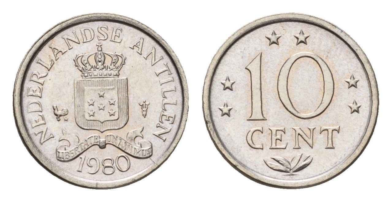 Нидерландские Антильские острова (Нидерландские Антилы) 10 центов 1980 KM 10 никель UNC 4674-858