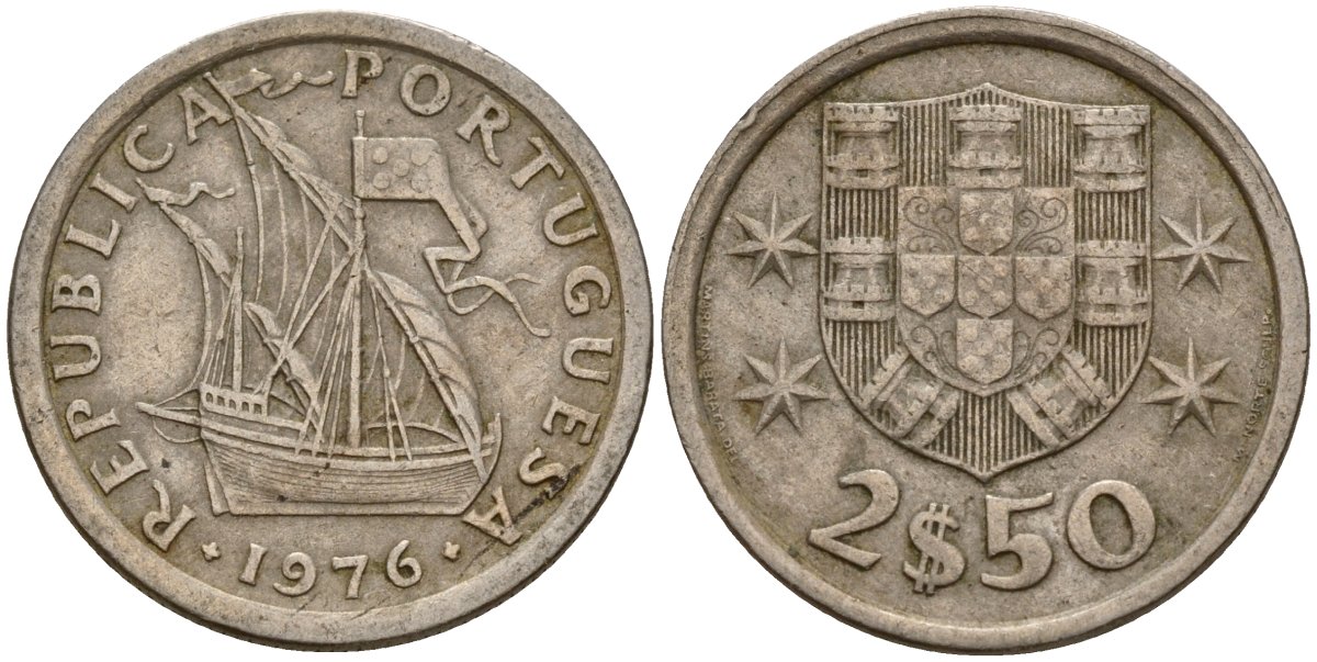 Португалия 2,5 эсукдо 1976 KM 590 медно-никель 4154-1032