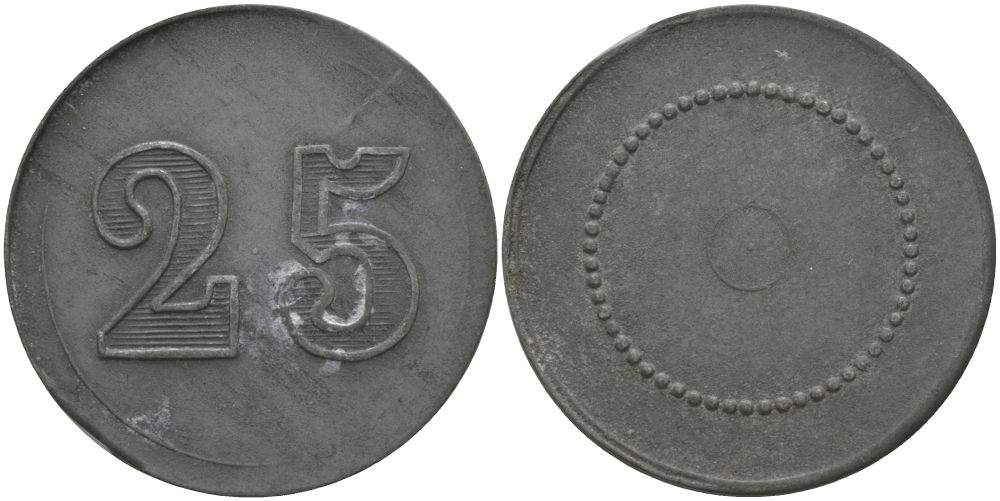 ФРАНЦИЯ 25 САНТИМОВ ND ПЛАТЕЖНЫЙ ЖЕТОН НАЧАЛА XX ВЕКА, НОМИНАЛ С ОДНОЙ СТОРОНЫ, ДИАМЕТР 24,5 ММ. цинк 98-931