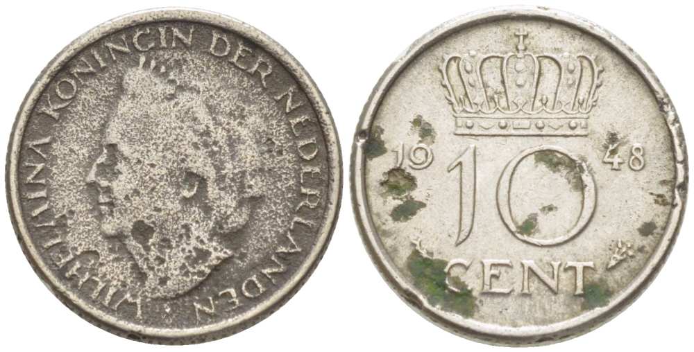 Нидерланды 10 центов 1948 Вильгельмина (1895-1948) KM 177 никель 218-1256