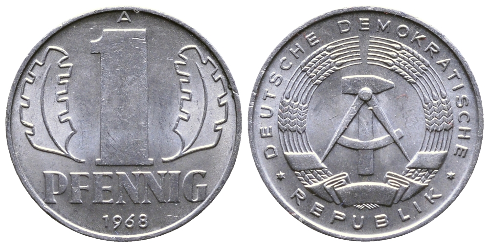 ГДР 1 ПФЕННИГ 1968 А KM 8.1 алюминий 80-831