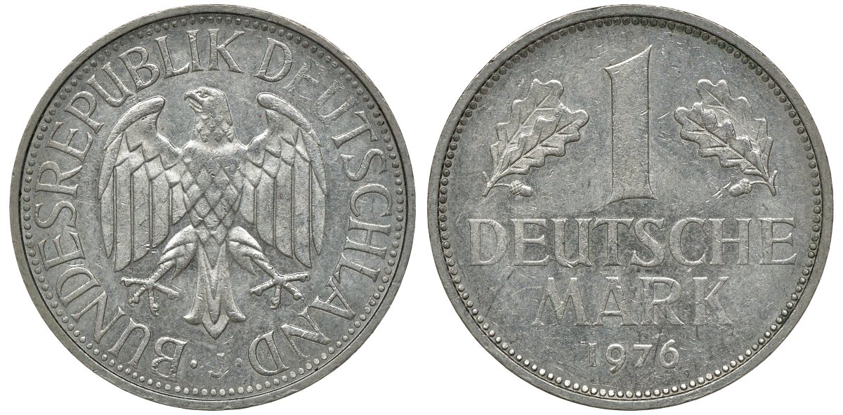 ФРГ 1 МАРКА 1976 J J 385, KM 110 медно-никель aUNC 72-853