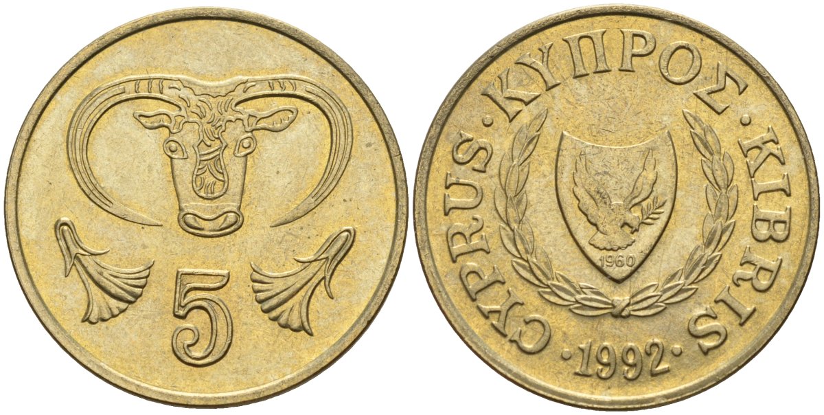 Кипр 5 центов 1992 KM 55.3 никель латунь 4141-1014