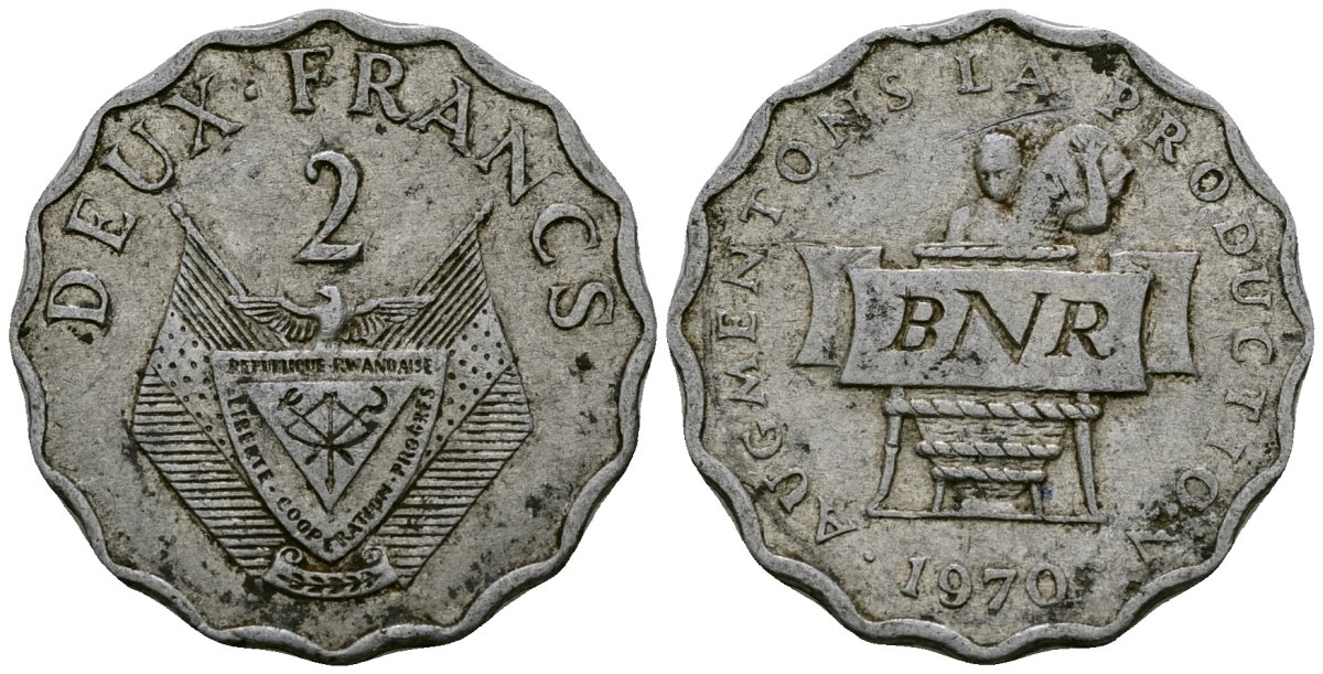 Руанда 2 франка 1970 FAO KM 10 алюминий 4167-823