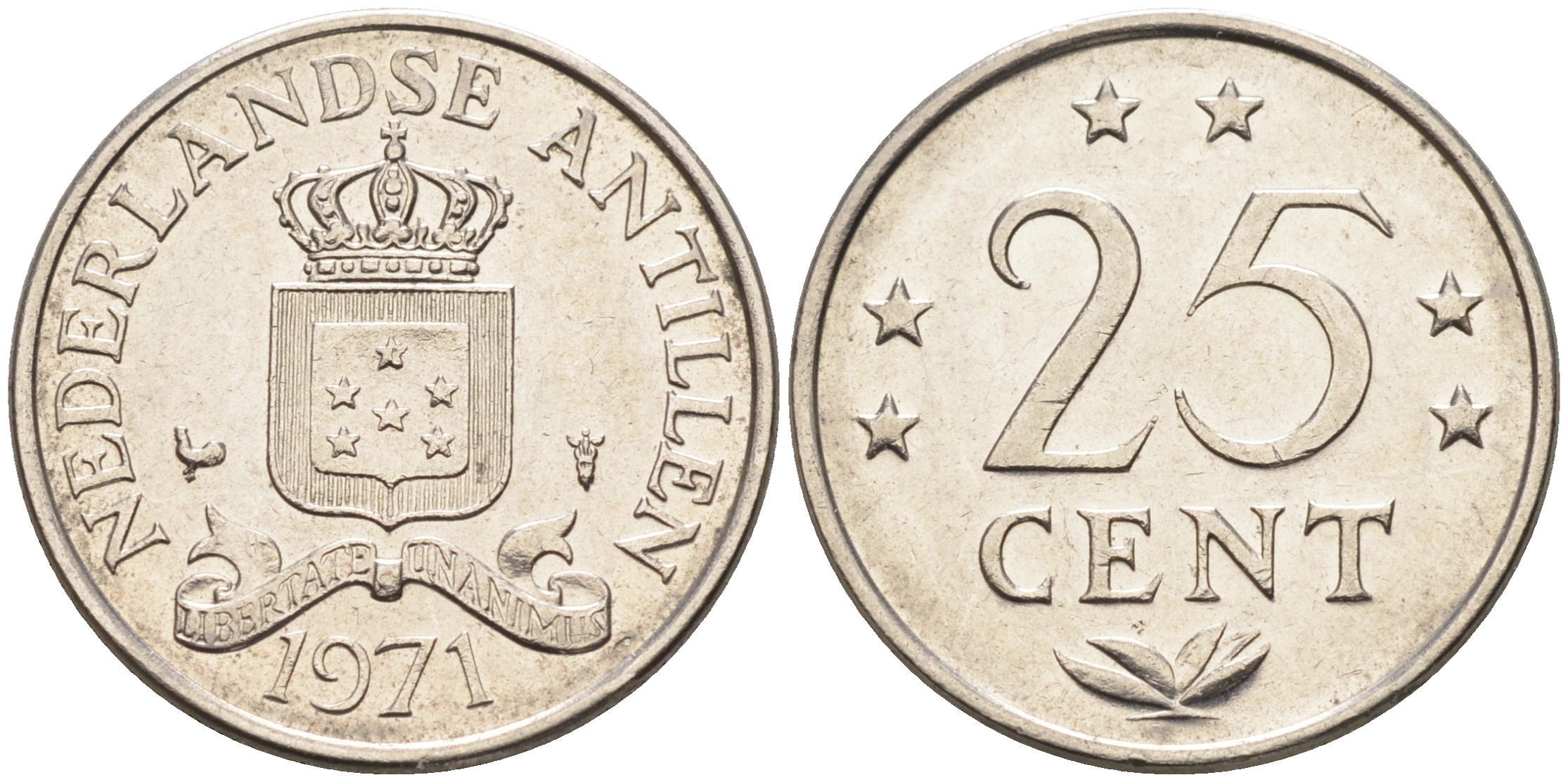 Нидерландские Антилы 25 центов 1971 Юлиана (1948-1980) KM 11 никель 4169-365