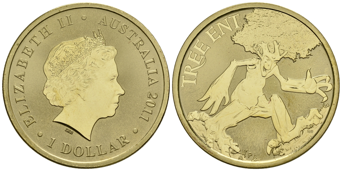 Австралия 1 доллар 2011 серия мифические существа, деревья Энты KM 1585 алюминиевая бронза UNC M42-02