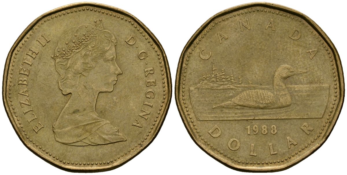 Канада 1 доллар 1988 утка KM 157 никель плакированный бронзой 4120-246
