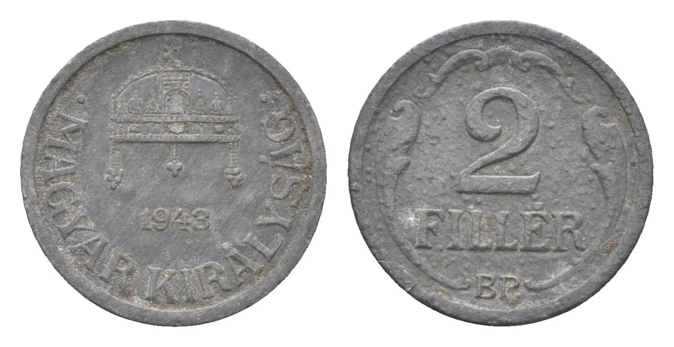 Венгрия 2 филлера 1943 BP KM 519 цинк 4665-546