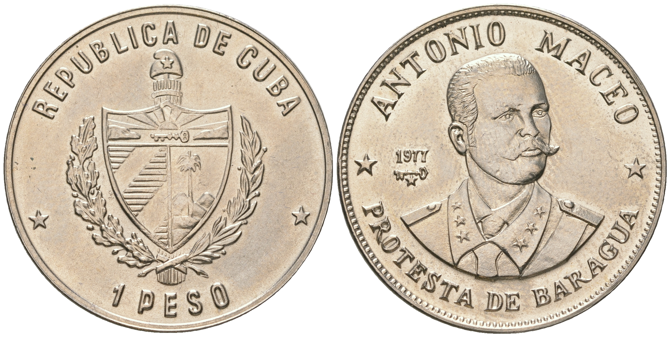 Куба 1 песо 1977 Антонио Масео (1845-1896) KM 189 медно-никель UNC 4165-314