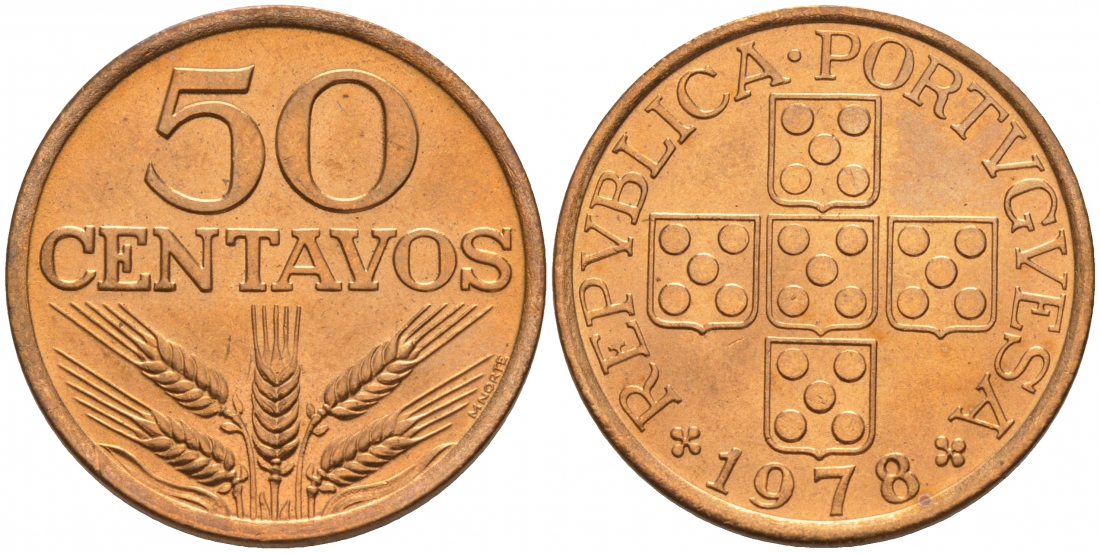 Португалия 50 сентаво 1978  КМ 596 бронза  UNC  M13-15