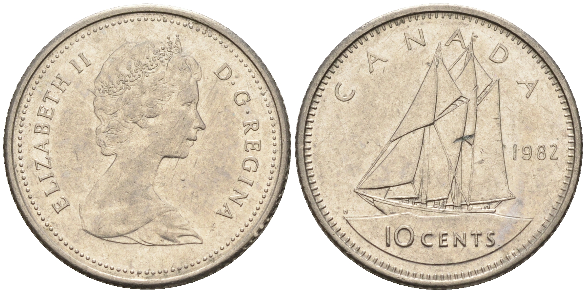 Канада 10 центов 1982 Елизавета II, парусник KM 77.2 никель    4147-361