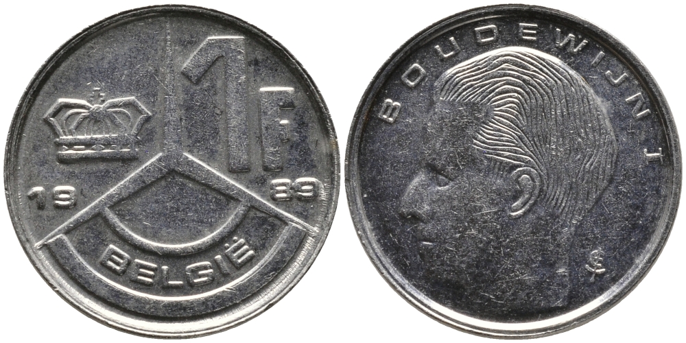 БЕЛЬГИЯ 1 ФРАНК 1989 BELGIE KM 171 сталь плакированная никелем 99-1234