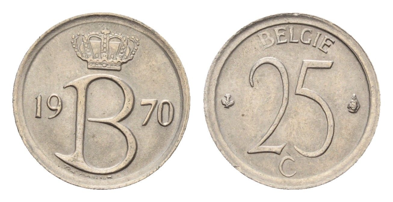 Бельгия 25 сантимов 1970 Belgie, Бодуэн I (1951-1993) KM 154 медно-никель 4674-417