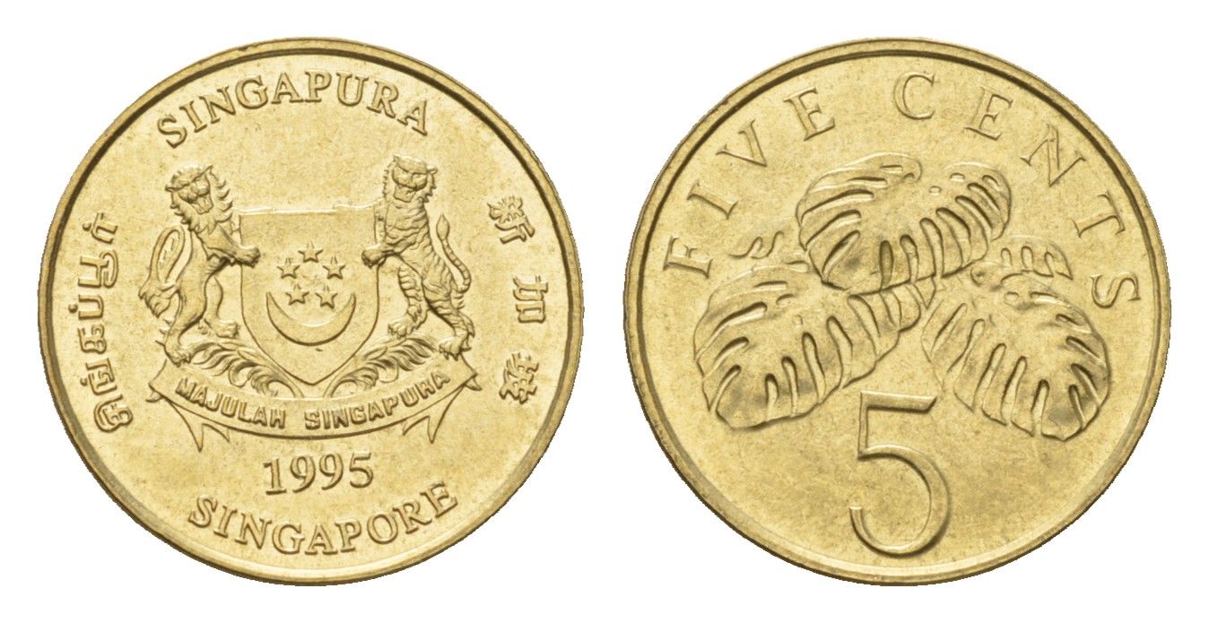 Сингапур 5 центов 1995 KM 99 алюминиевая бронза UNC 4532-1057