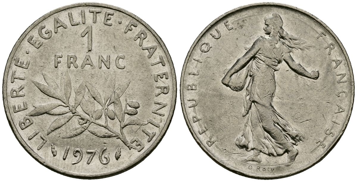 Франция 1 франк 1976 сеятель KM 925.1, Le Franc 226.4 никель 4138-314
