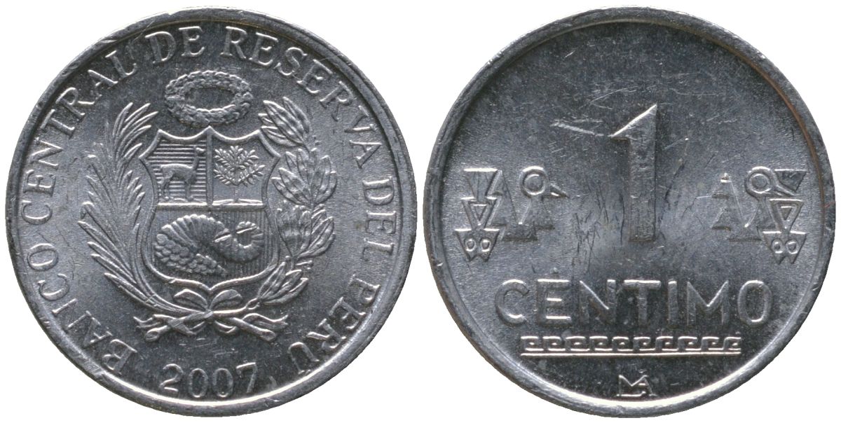 Перу 1 сентимо 2007 LIMA KM 303.4a, Schon 102a алюминий UNC 4532-1035