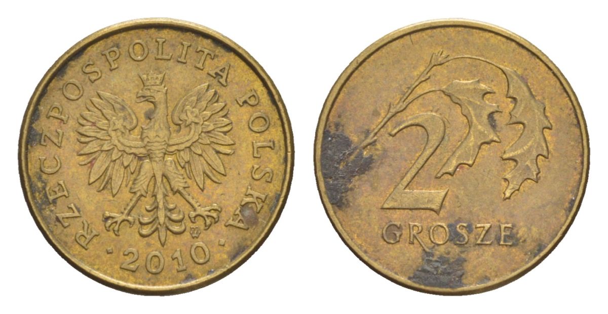 Польша 2 гроша 2010 Y 277 марганец латунь 4625-245