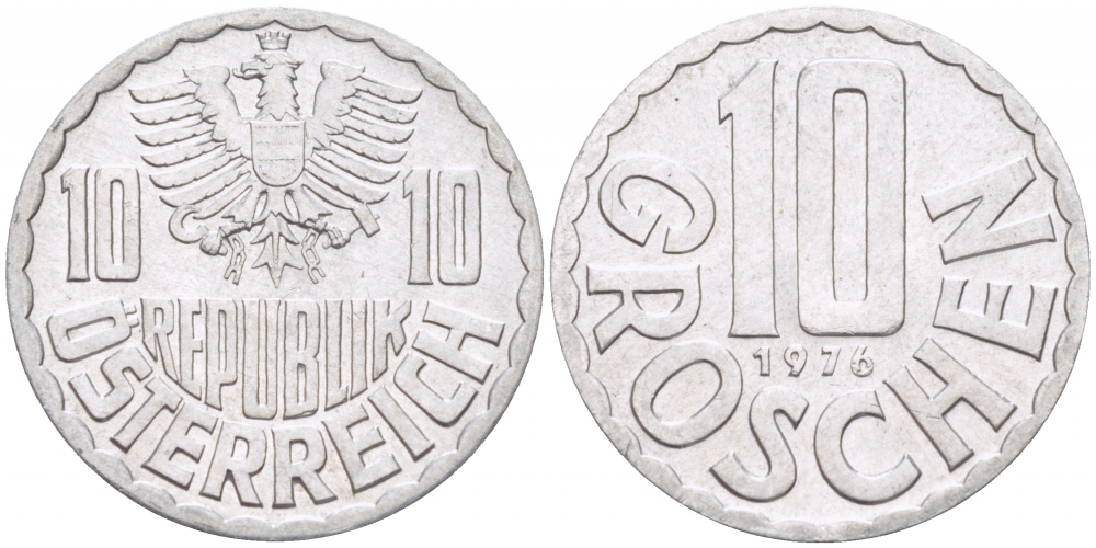 АВСТРИЯ 10 ГРОШЕЙ 1976 KM 2878 алюминий 3309-957