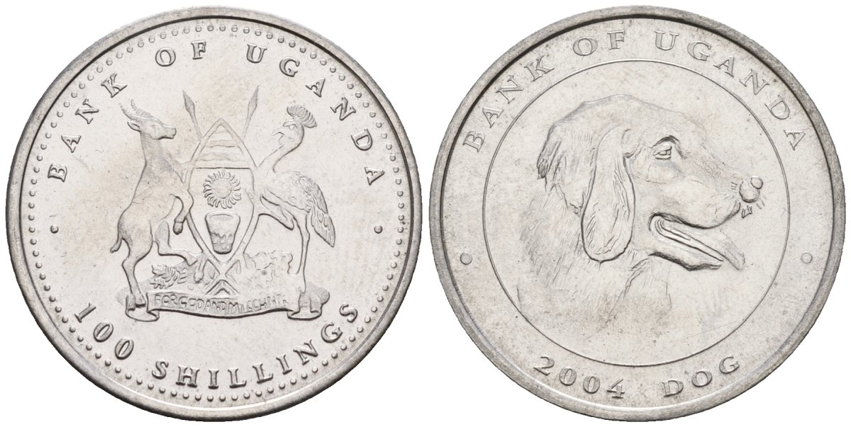 Уганда 100 шиллингов 2004 серия лунный календарь, год собаки KM 139 сталь UNC M57-19