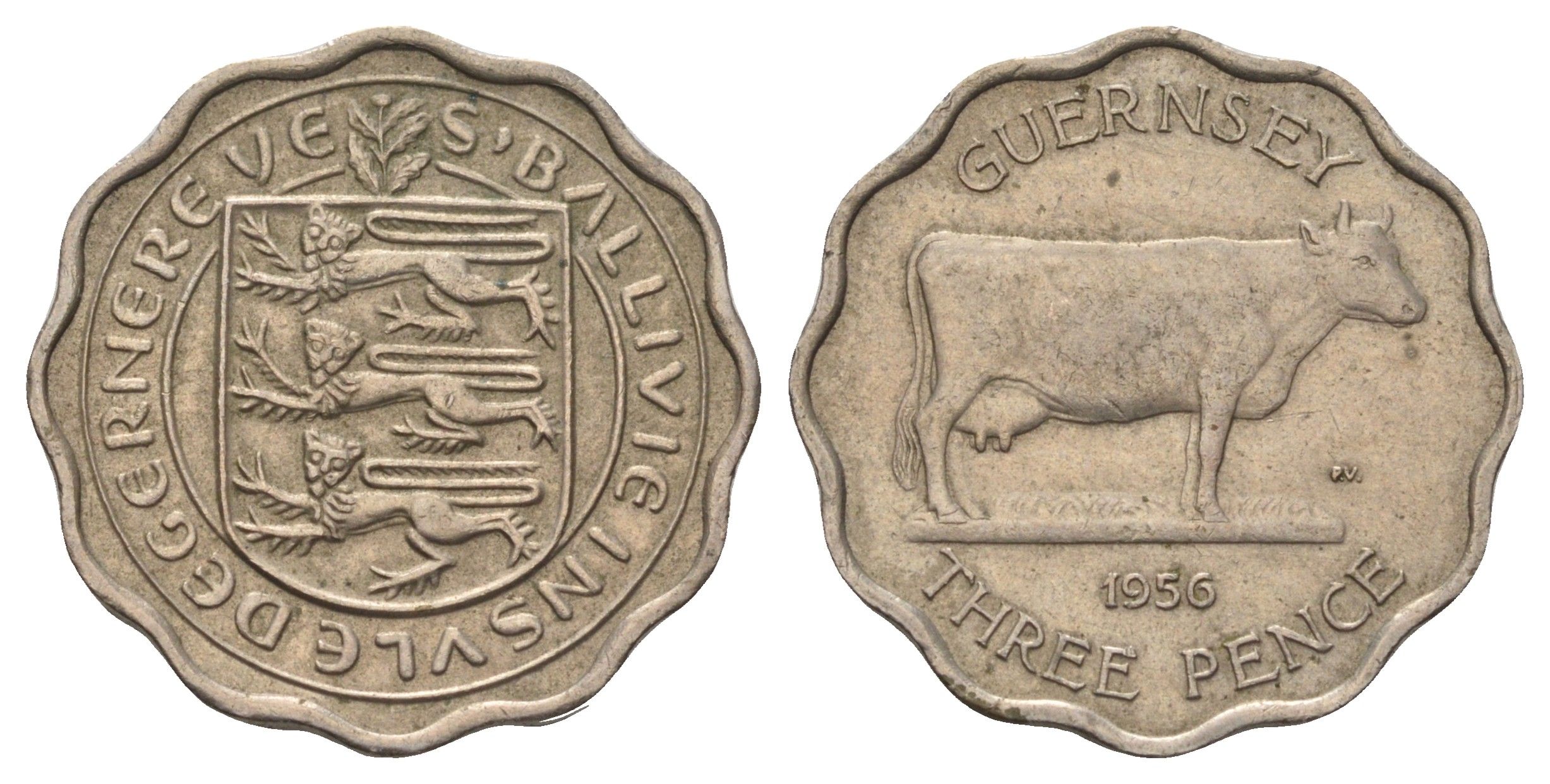 Гернси 3 пенса 1956 год-тип KM 17 медно-никель 4682-469