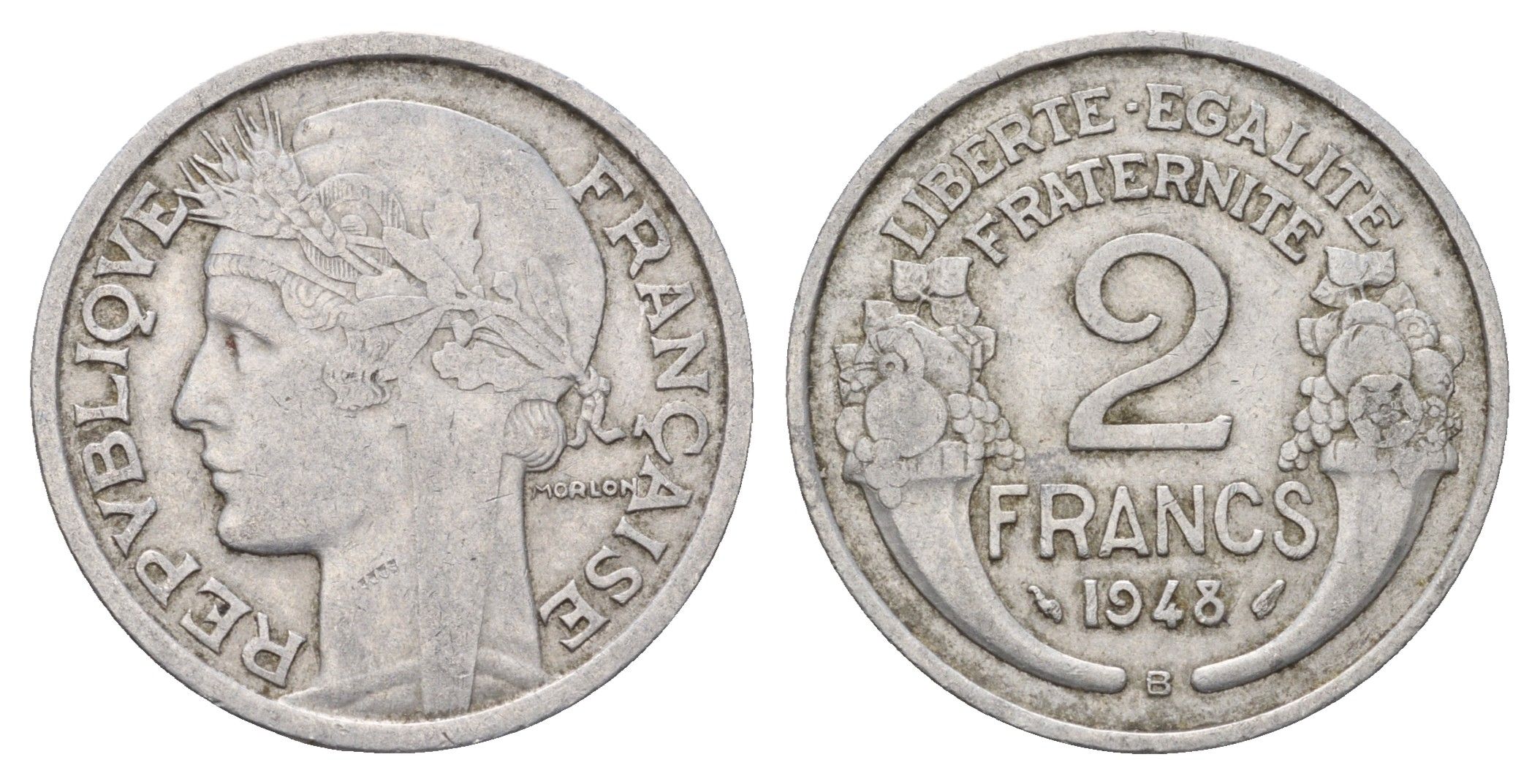 Франция 2 франка 1948 B KM 886a.2, Le Franc 269.13 алюминий 4118-553