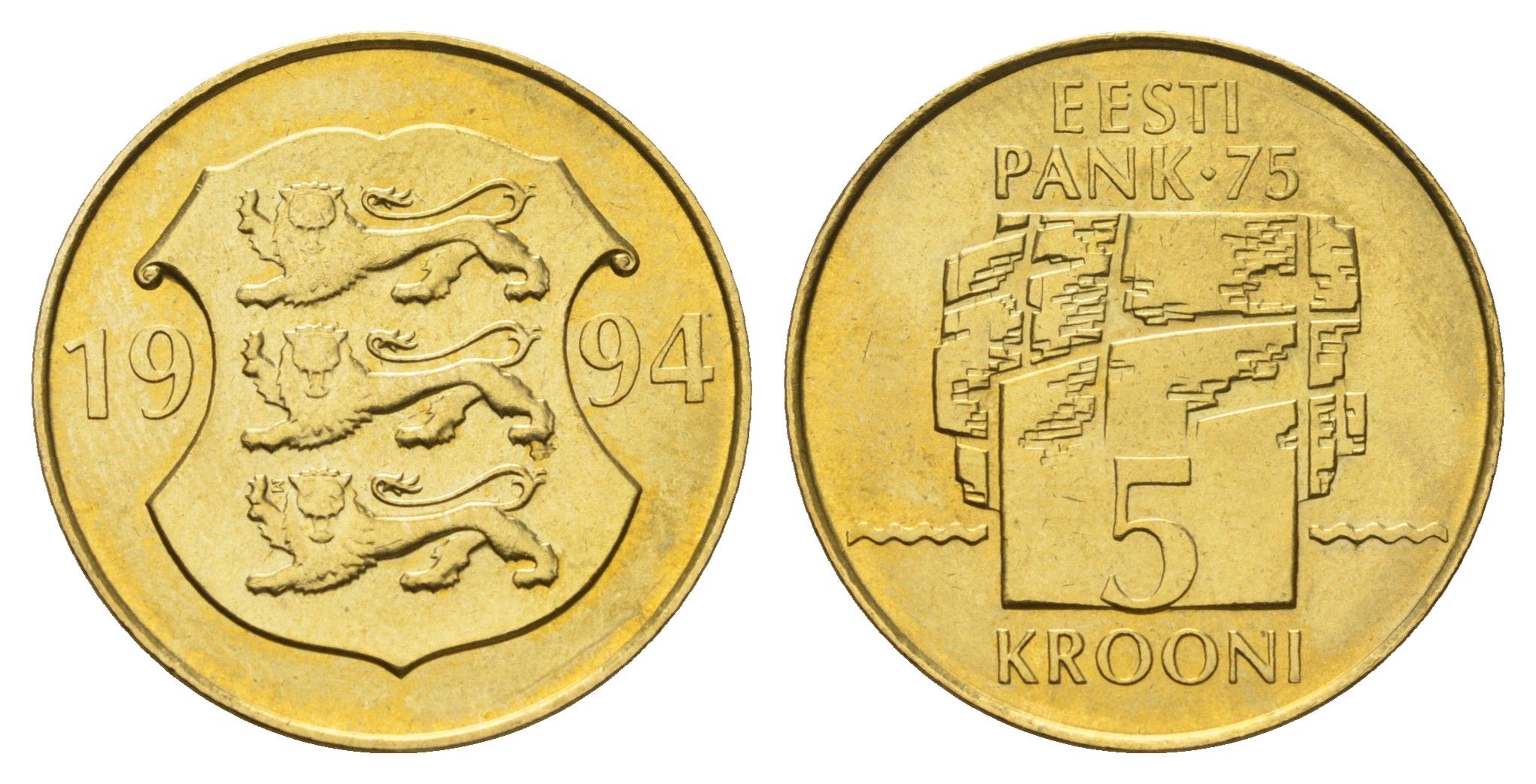 Эстония 5 крон 1994 75 лет Банку Эстонии KM 30 латунь UNC 4148-446